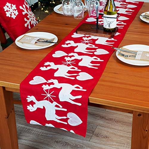 CONTRACONTACT Chemin de table rouge avec cœur 140x35 cm comme décoration pour Noël, décoration d'hiver pour...