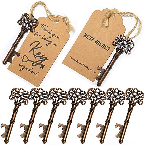 SHUNING 50 pièces Mariage Favor Antique Ouvre-bouteille à clé + tags pour cadeaux de douche pour bébé...