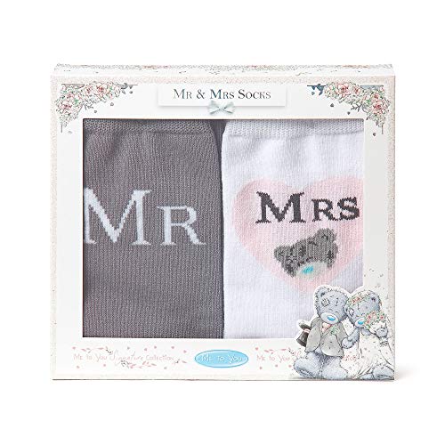 Me To You AGL01005 Tatty Teddy Mr &amp ; Mrs Set de chaussettes cadeau de mariage, Fleuri, Gris, Taille unique