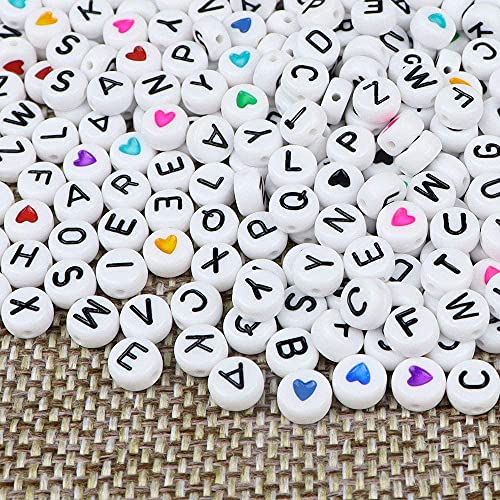 ZesNice 1500 perles lettres et cœur et élastique pour bracelets, lettres rondes...