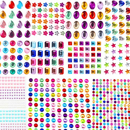 Pierres à paillettes autocollantes, 1782 pièces Pierres à strass autocollantes Acrylique Coloré Auto-adhésif...