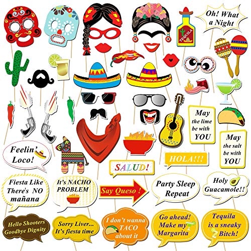 HOWAF 56 pcs Mexicain Fiesta Photo Booth Props Accessoires photo Chapeaux Lunettes...