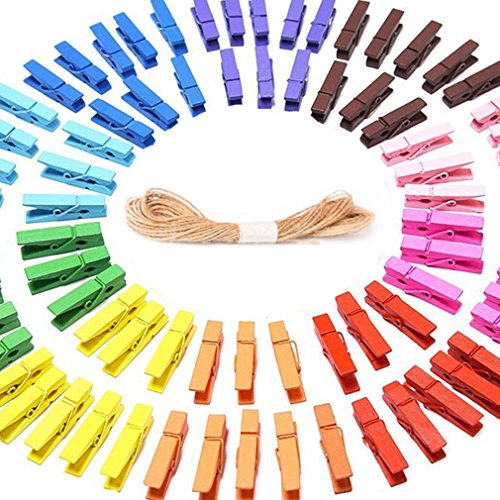 Qiorange Mini pinces à linge en bois naturel coloré vêtements papier photo Peg Pin Force Clips...