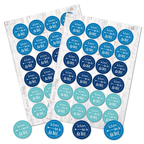 Logbook-Verlag 48 autocollants 'C'est bien que tu sois là' autocollants bleu turquoise bleu clair Ø 4 cm...