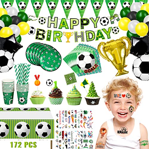 Withosent 172 pièces de décoration de fête d'anniversaire de football garçons Set de vaisselle de fête, anniversaire d'enfant...