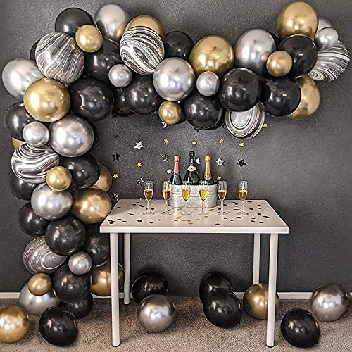 Guirlande de ballons noir or, noir et or Ensemble de guirlandes de ballons d'anniversaire pour hommes...