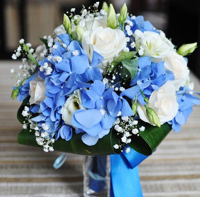bouquet de mariée bleu blanc
