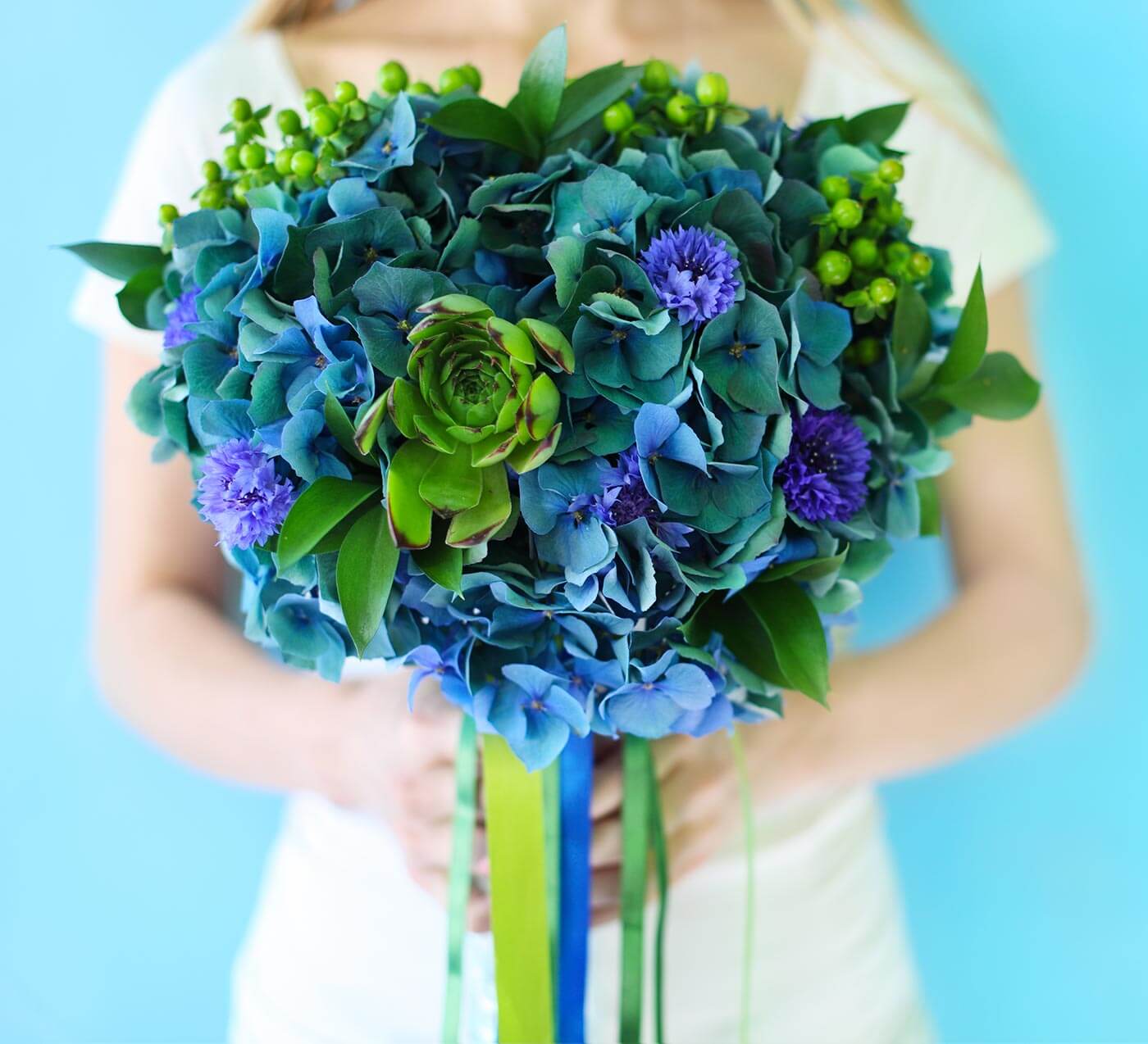 bouquet hortensia bleu vert