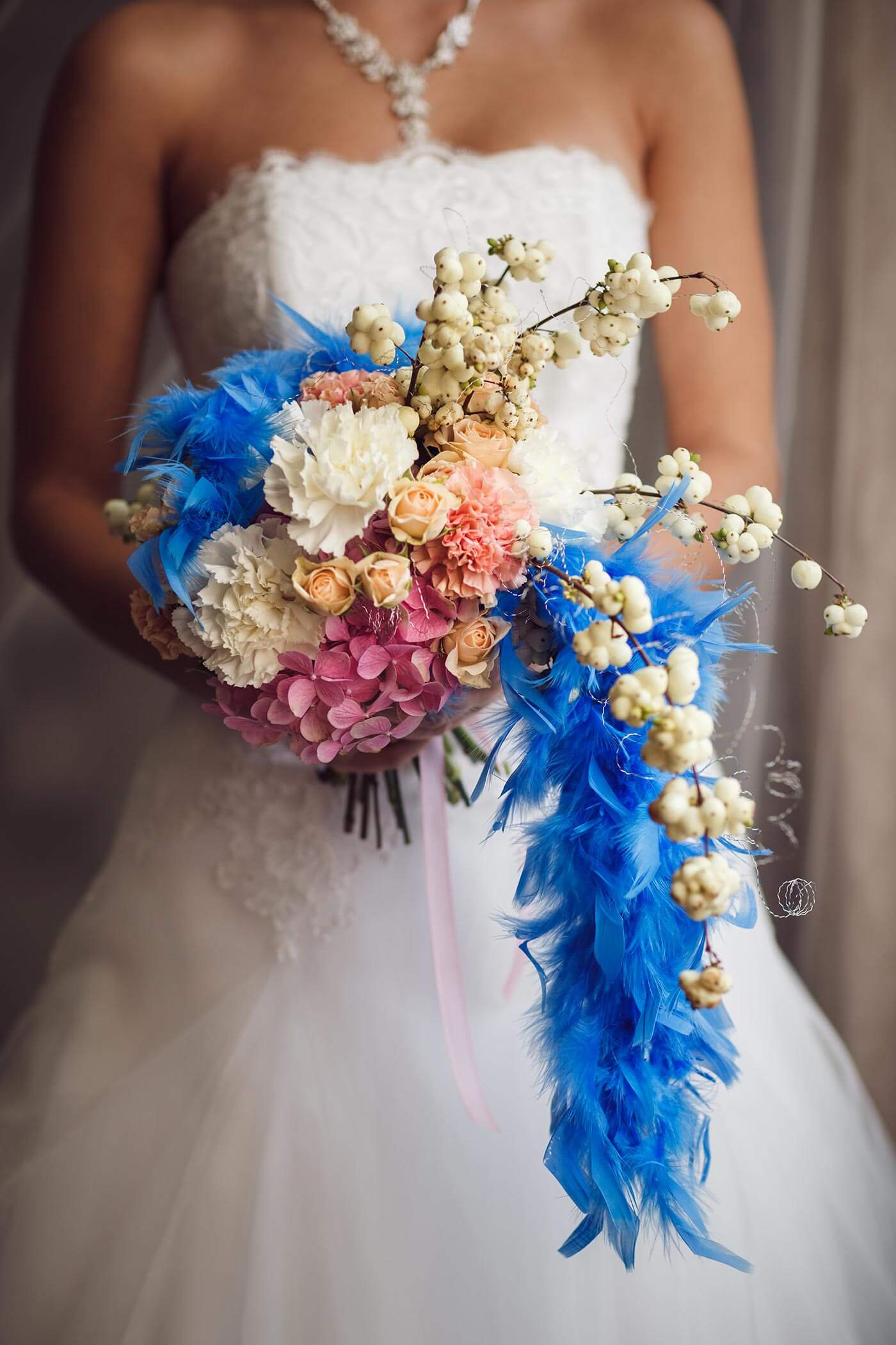 bouquet de mariée avec plumes