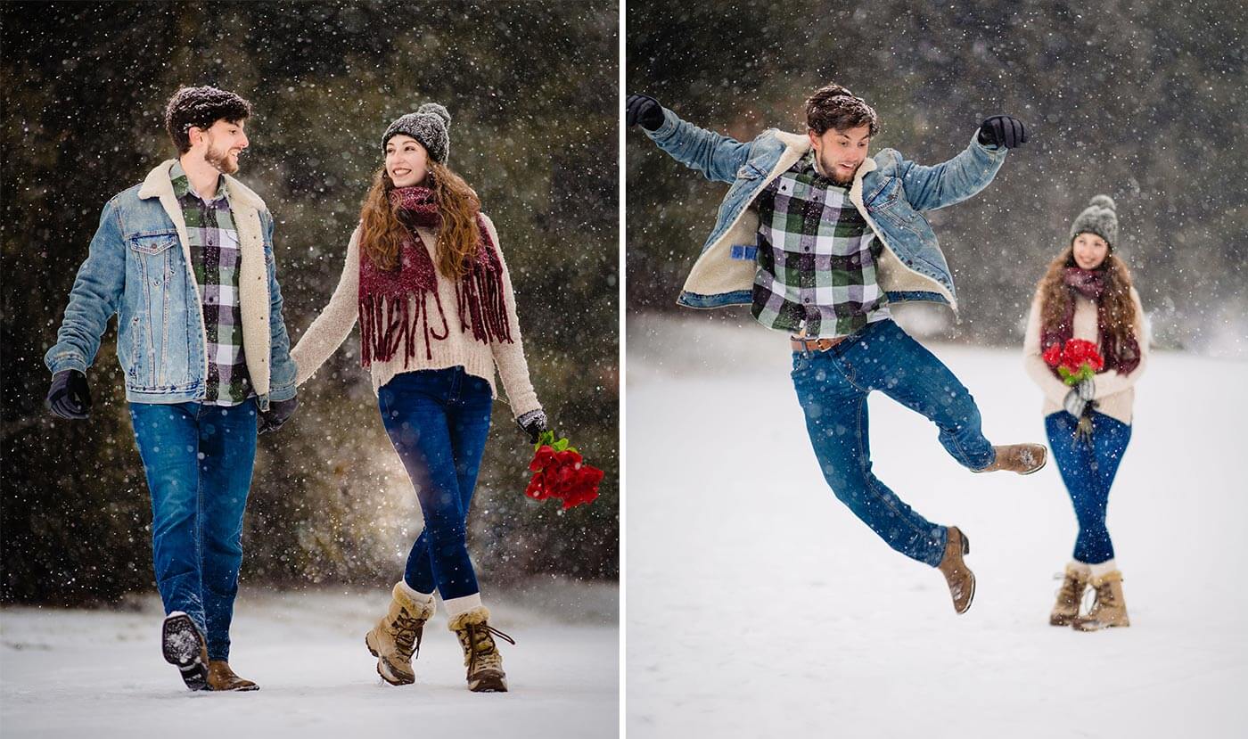 Demande en mariage dans la neige