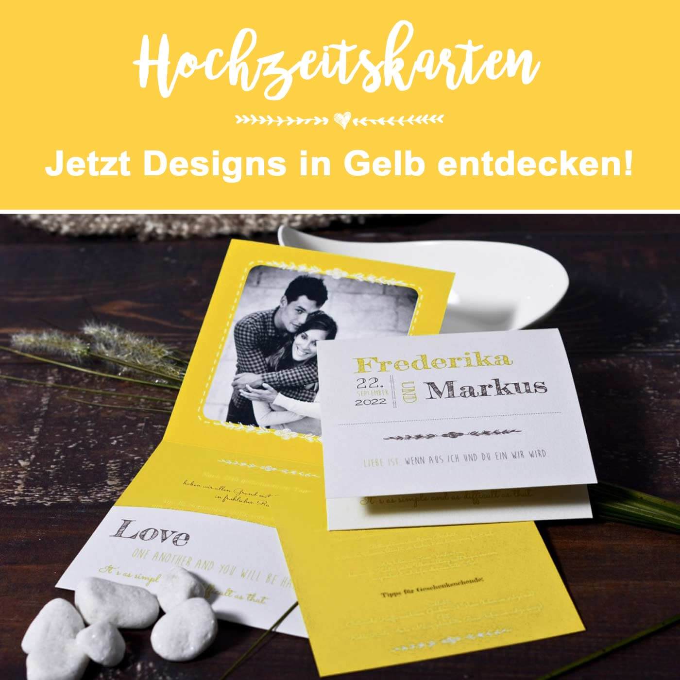 cartes de mariage en jaune
