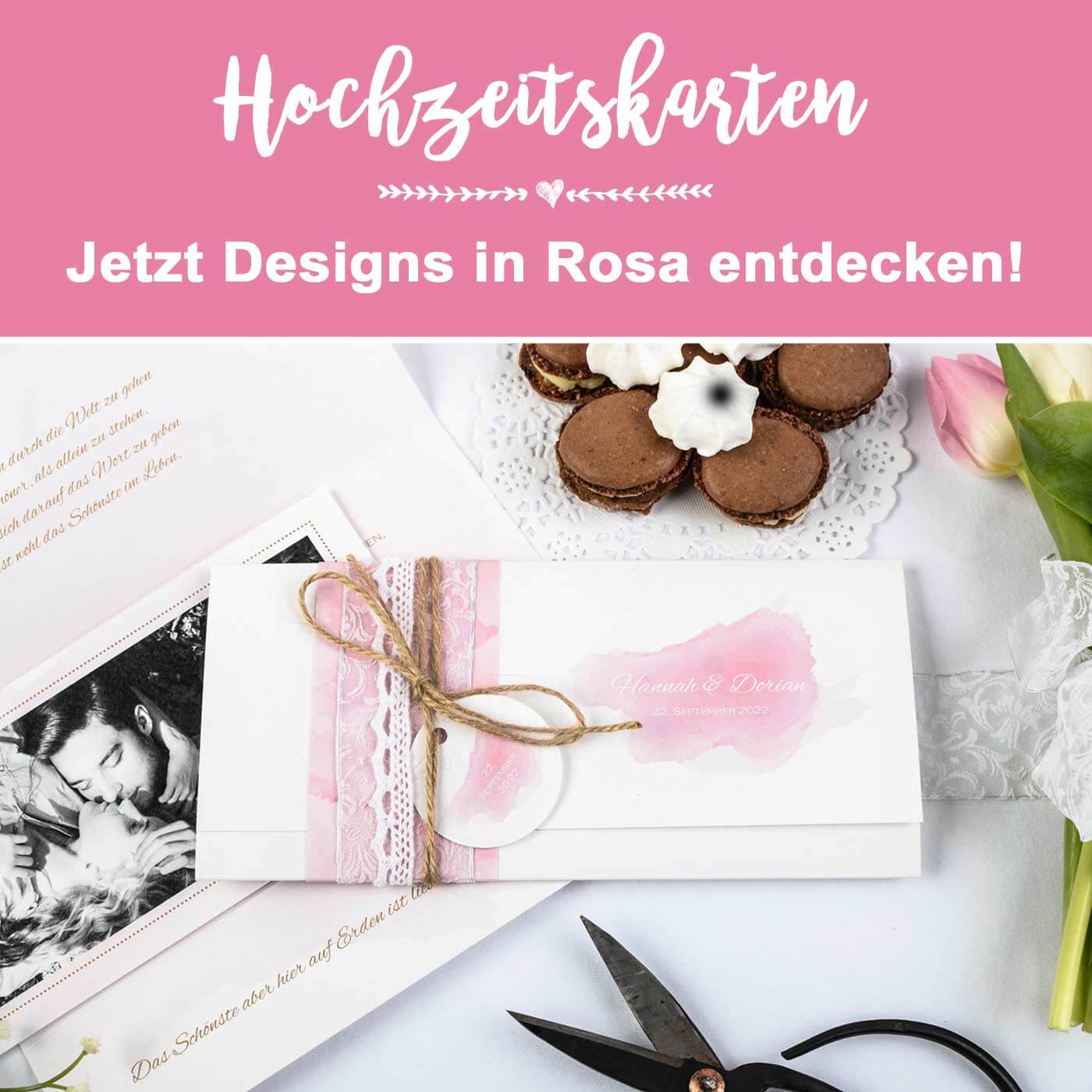 faire-part de mariage en rose