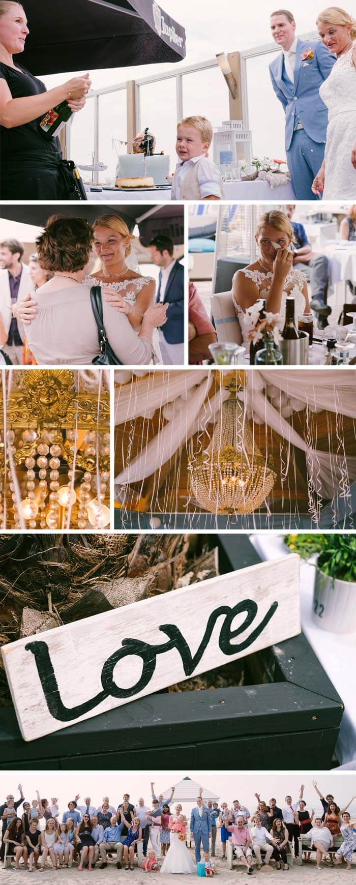 réception de champagne mariage plage Hollande