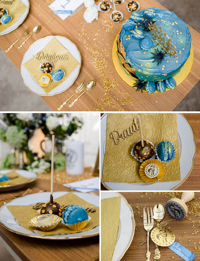 décoration de table or bleu