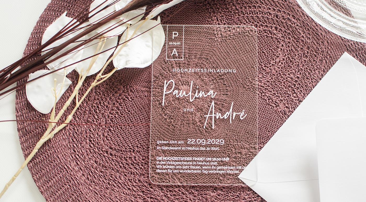 Invitation de mariage en verre acrylique