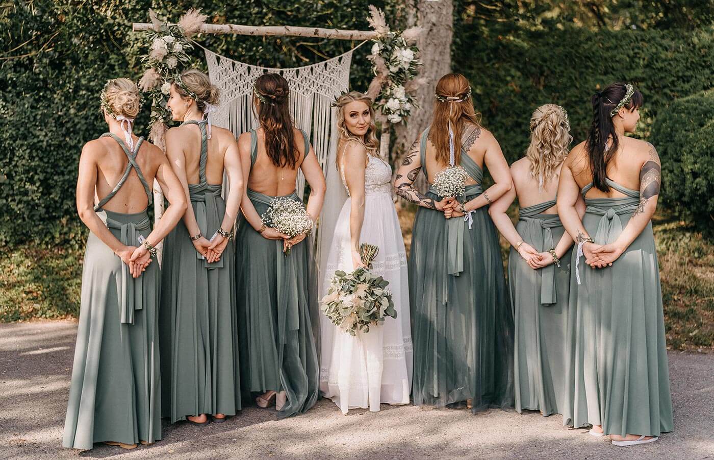 robes de demoiselles d'honneur gris bleu