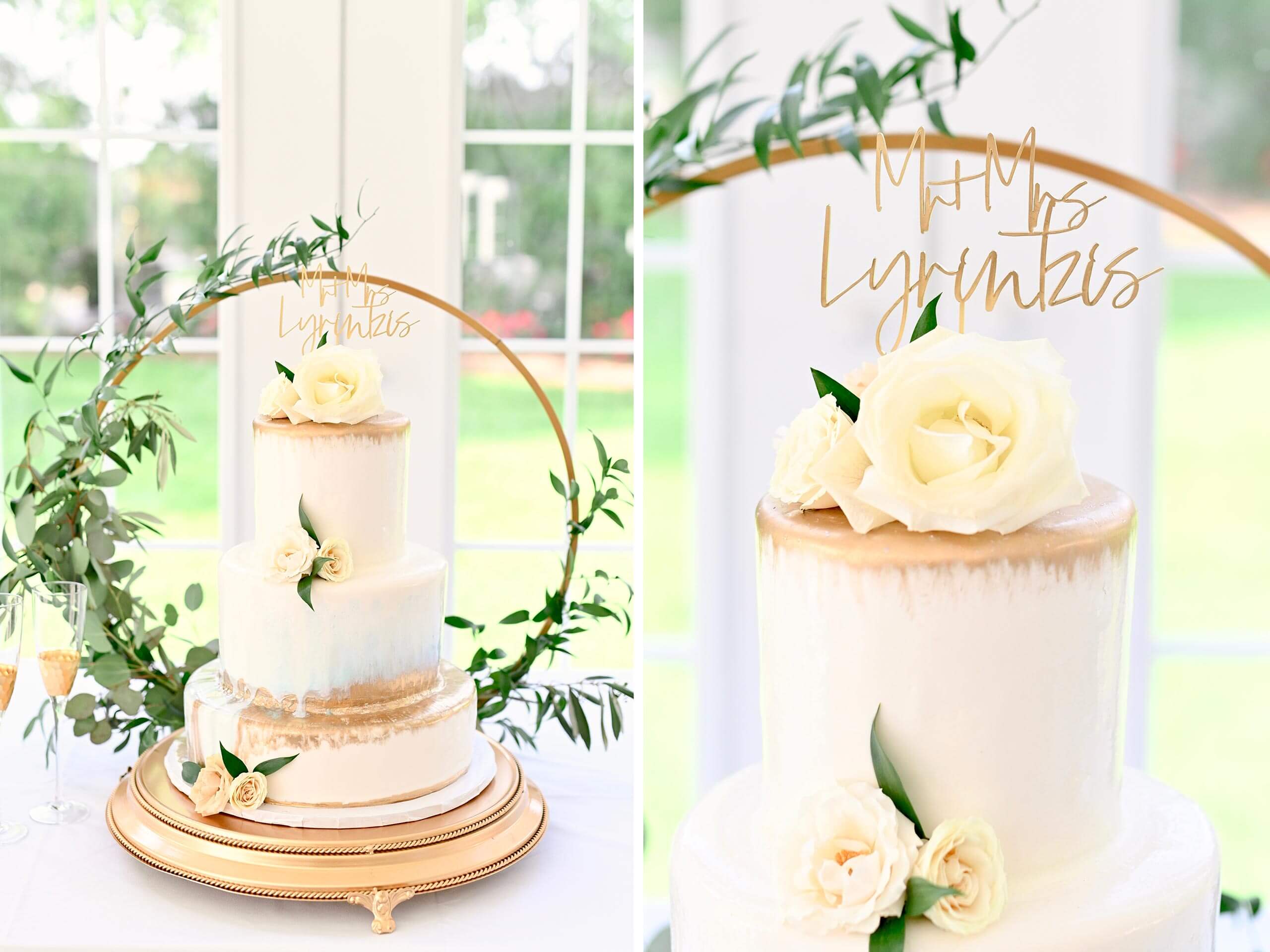 gâteau de mariage or blanc
